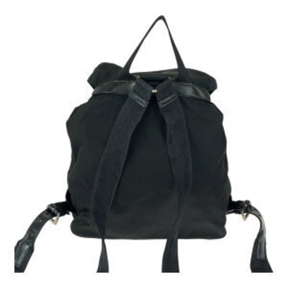 Prada leather backpack logo triangular nylon plate Tessuto black